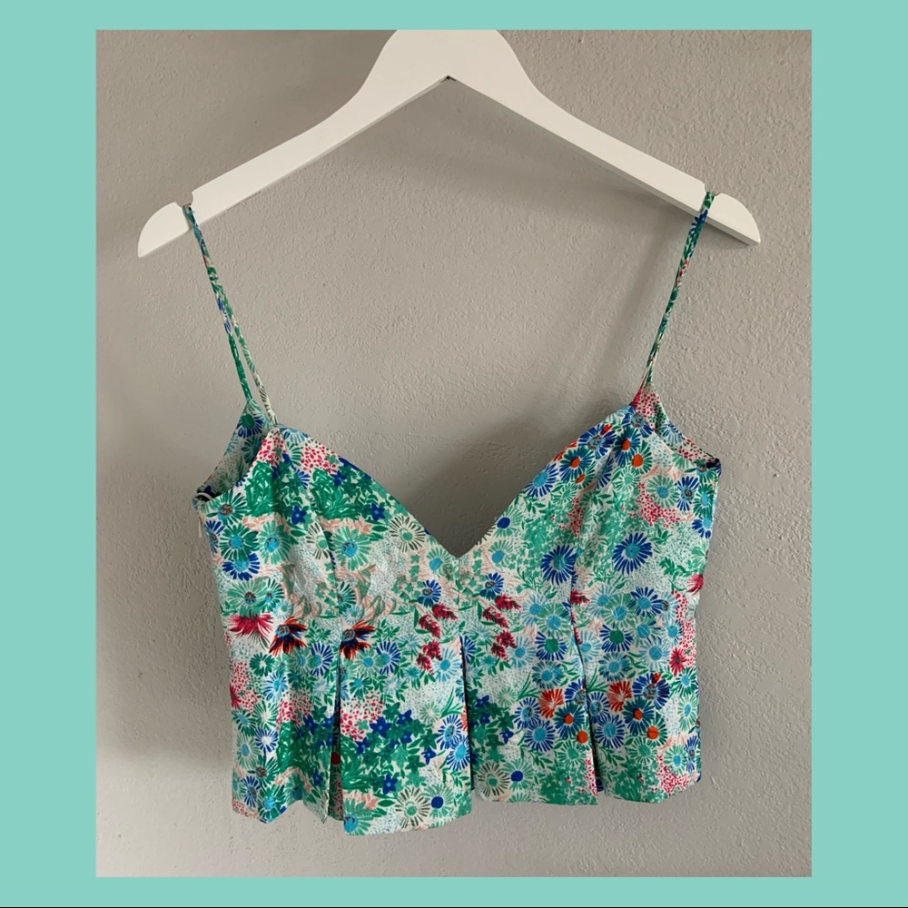 Dance & Marvel Pleated Crop Floral Tank Crop Top